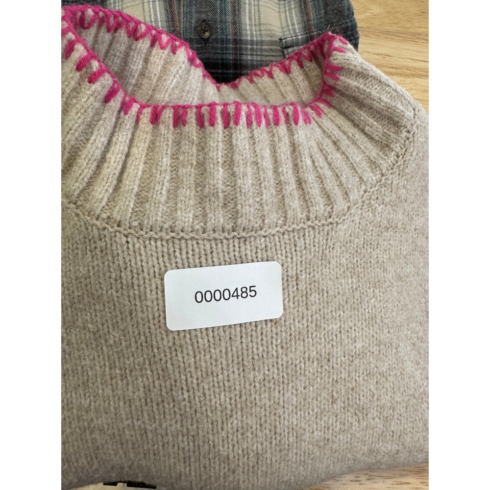 Joie Womens XL Beige Pink Whipstitch Mock Neck Ribbed Sleeve Knit Sweater - Picture 6 of 6